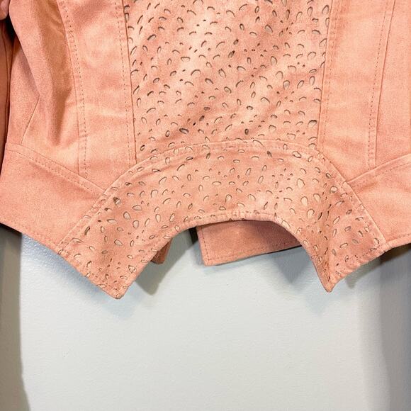 BCBG Maxazria Pink Rose Suede Embroidered Bomber Jacket Size M - Picture 4 of 9